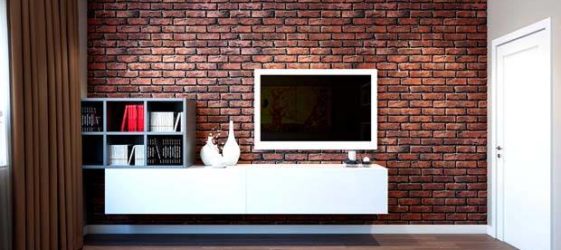 Brick wall in the interior: brick wallpaper