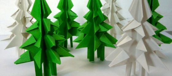 Volumetric trees for the New Year made of paper and cardboard